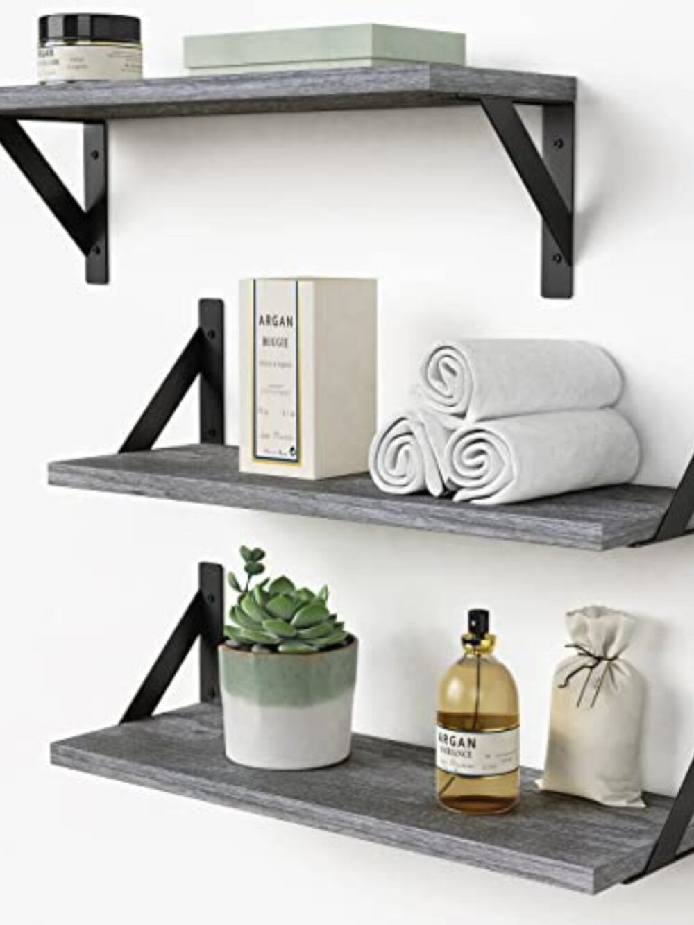 New Grey Floating Shelves for Wall Decor Set of 3, Floating Book Shelves